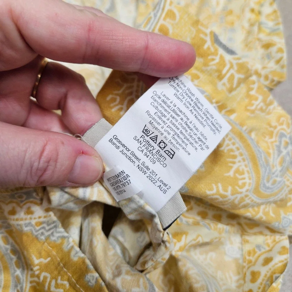 Pottery Barn Pillow Sham Euro Organic Cotton Floral Paisley Yellow Tan‎ Gray
